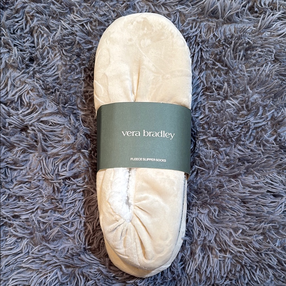 Vera Bradley Cream Fleece Slipper Socks